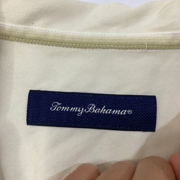 Tommy Bahama Shirt Mens XXL 2XL Cream Silk Short Sleeve Embroidered Graphic - Picture 3 of 10